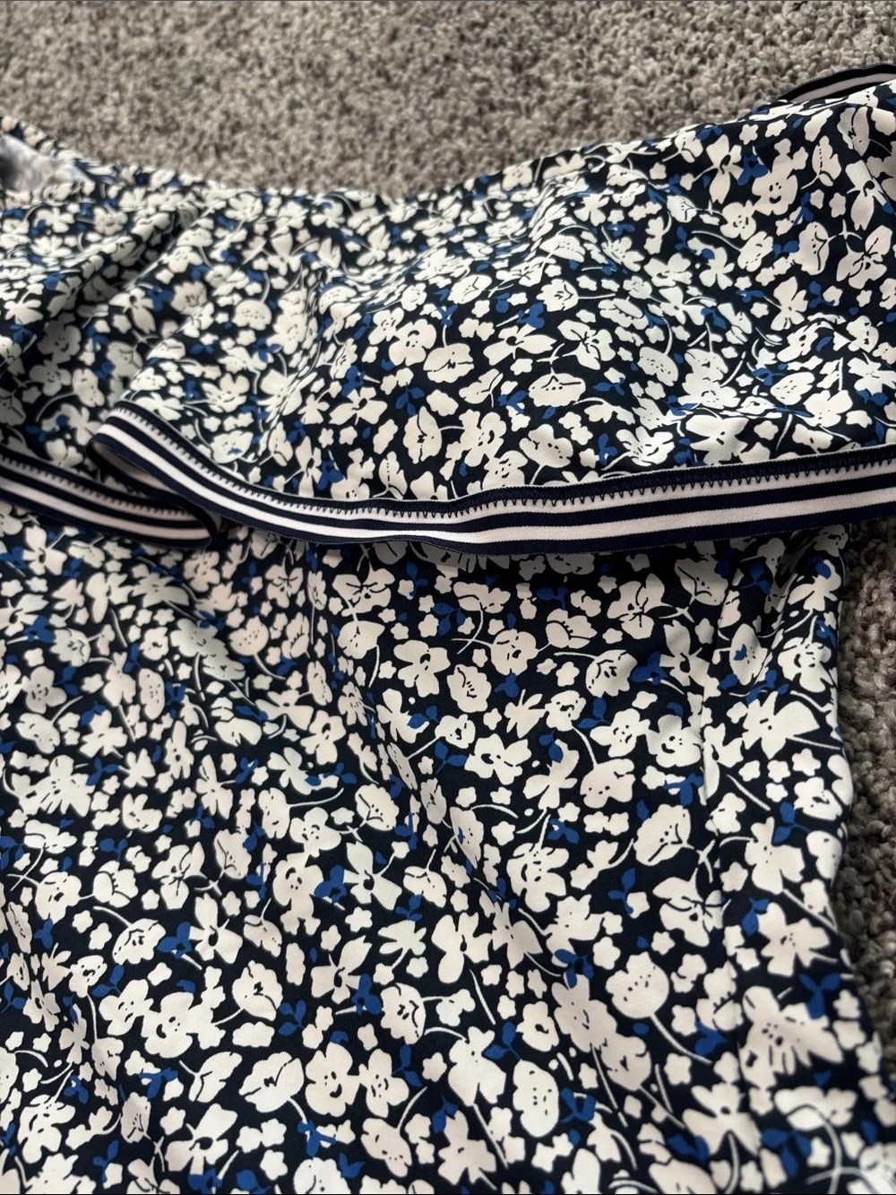 EUC Ralph Lauren Blue Floral Print Off the Shoulder Swimsuit Size 8